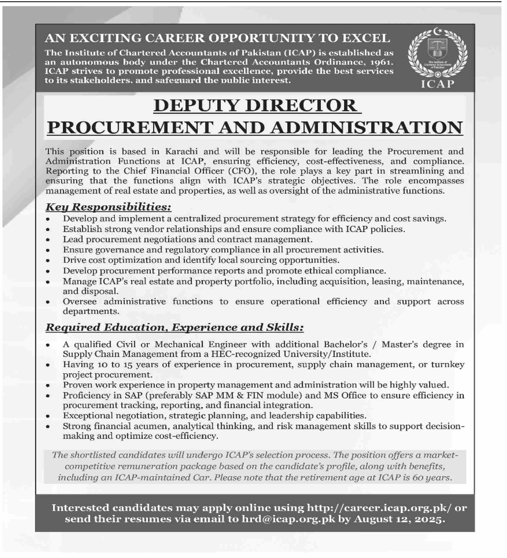 Jobs in ICAP Karachi